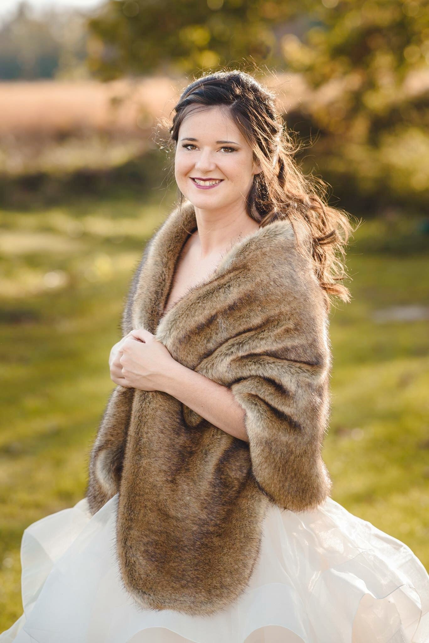 Brown Faux Fur Shawl Wrap - Soft Winter Scarf for Women (Butterfly Brw04) - Perfect for Cold Weather, Evening Outfits, and Holiday Parties