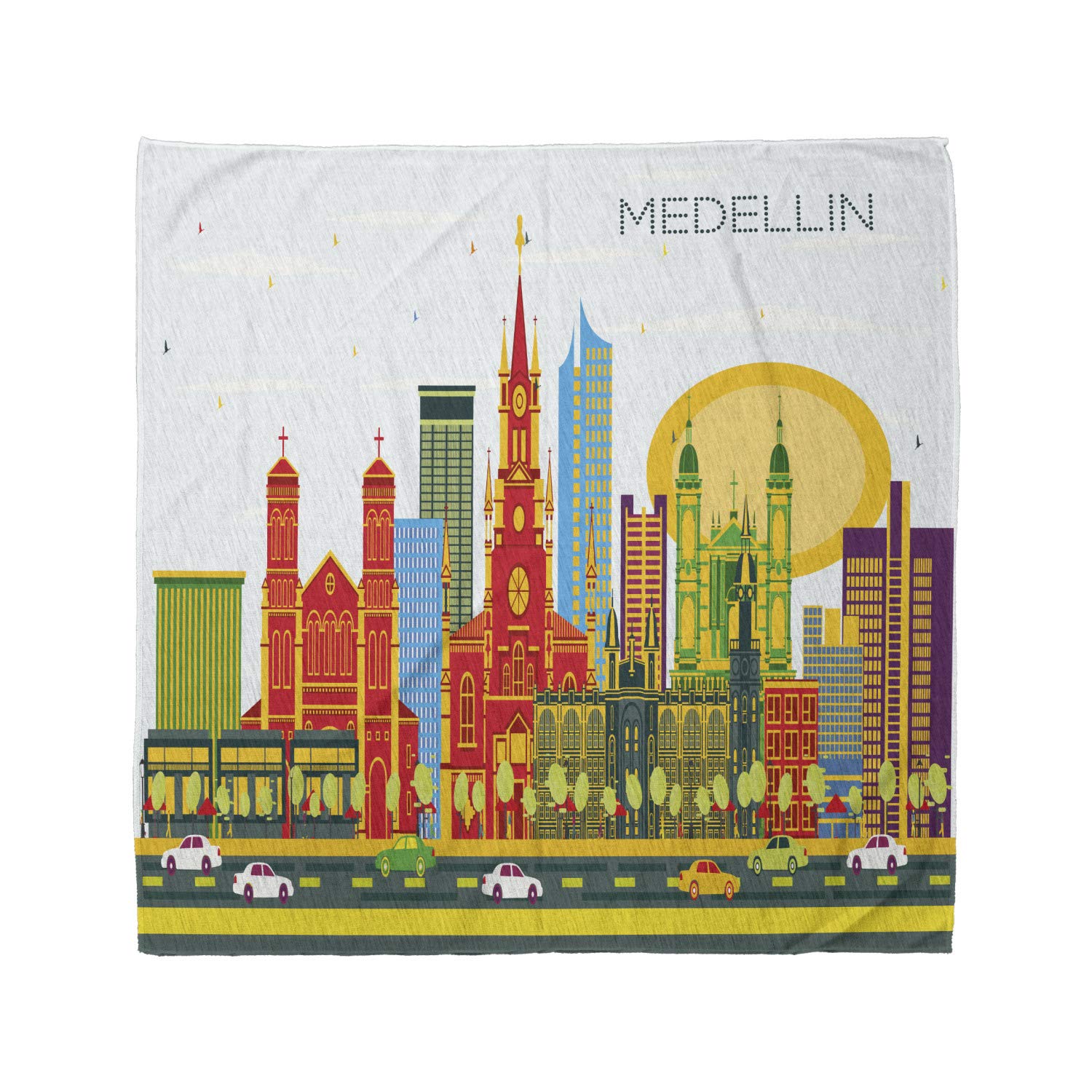 Ambesonne Travel Bandana - Medellin City Graphic Print Unisex Head & Neck Scarf for Hiking, Cycling & Outdoor Adventures