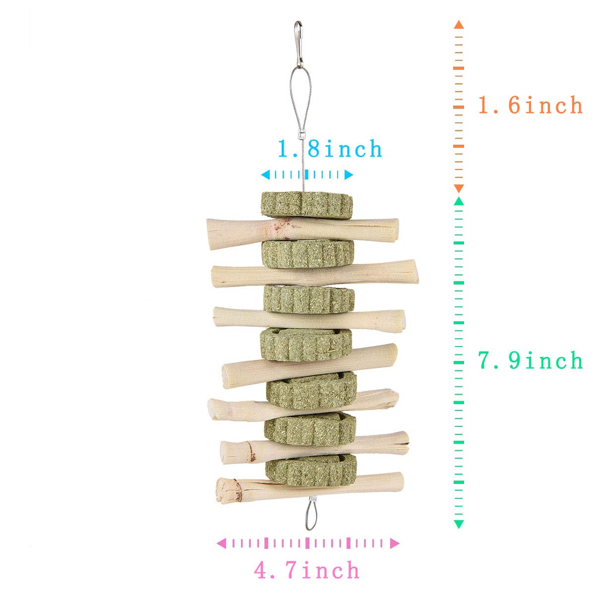 Natural Alfalfa Chew Toys for Rabbits, Hamsters, Guinea Pigs & Chinchillas - 4 Pack Dental Care Molar Treats with Sweet Bamboo - Hanging Small Pet Teeth Health Toys for Cage Enrichment & Stress Relief