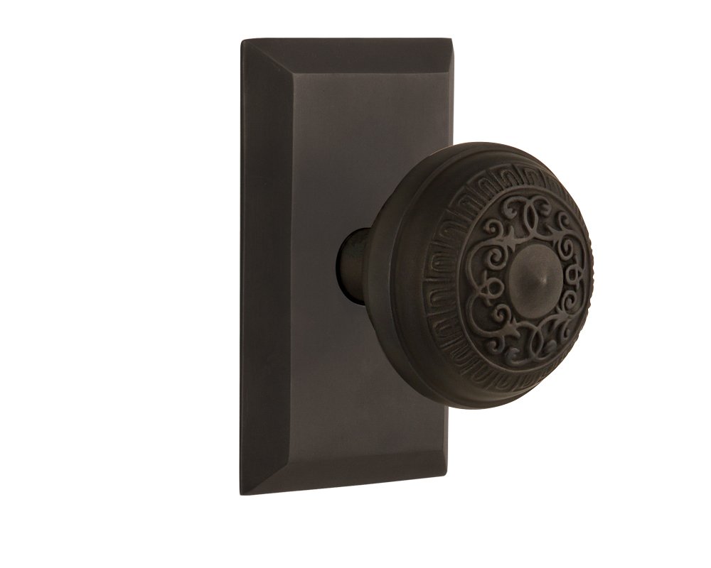 Nostalgic Warehouse Studio Plate with Egg & Dart Knob - Single Dummy Oil-Rubbed Bronze Cabinet Pull - Vintage Kitchen & Bathroom Hardware for Cabinets, Drawers & Furniture