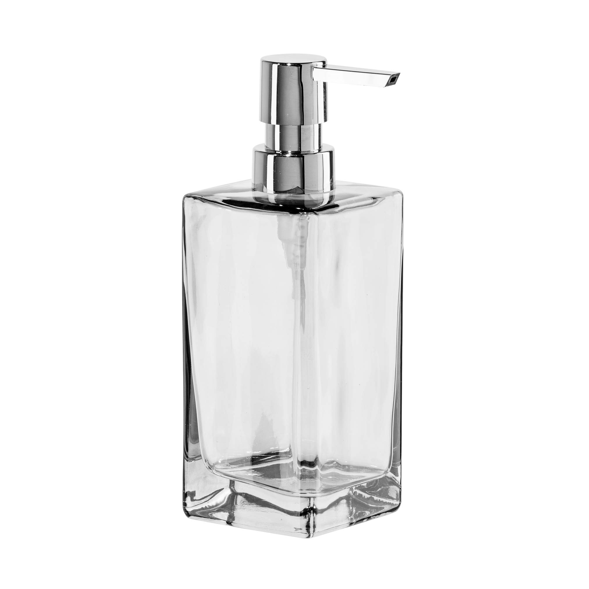 OGGI 13oz Square Glass Soap Dispenser with Rustproof Pump - Heavy Duty Bathroom & Kitchen Soap Dispenser for Hand Soap, Dish Soap & Hand Sanitizer - Elegant Gray/Chrome Design | Perfect for Modern Homes, Restaurants & Offices