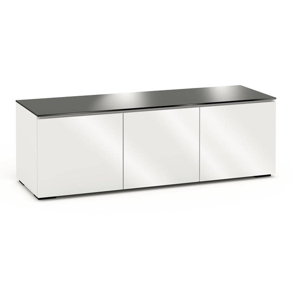 Salamander Miami 237 Black Glass TV Stand with Gloss White Finish - Modern Entertainment Center for Living Room, Bedroom & Home Theater Setup