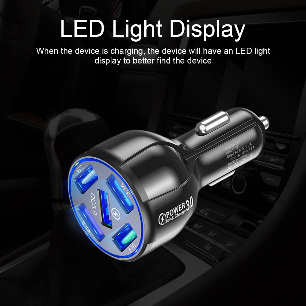 2 Pack QC 3.0 Fast Car Charger Adapter with 5 USB Ports - Dual Cigarette Lighter Charger for iPhone 13/12/11/Pro/Max, Samsung Galaxy, iPad, Camera & Car Accessories - Perfect for Road Trips & Multi-Device Charging (Blue, 2PCS)