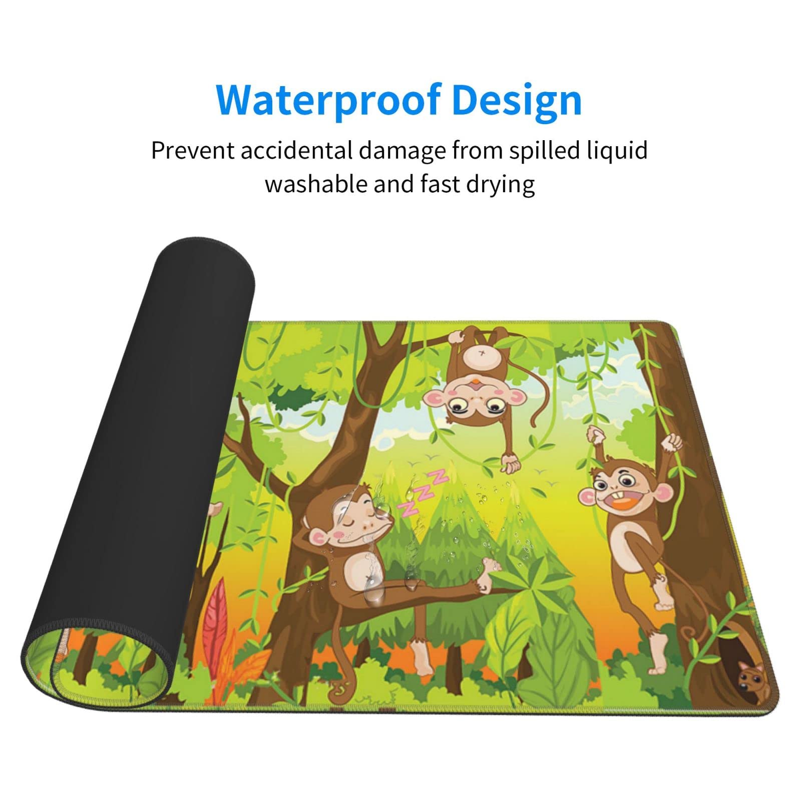 Cute Monkey Mouse Pad - Large Extended Rubber Desk Mat (29.5x16 inches) for Keyboard & Mouse - Perfect for Gaming, Office Work & Home Computer Setup
