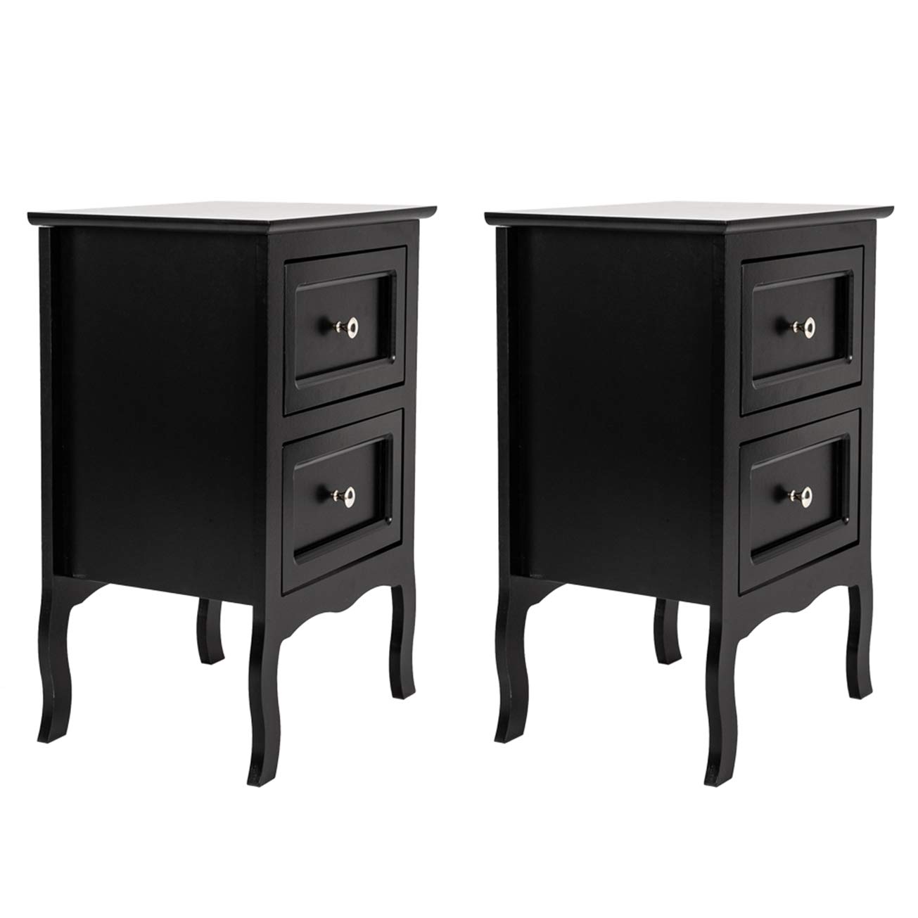 MITPATY 2-Piece Black Country Style Nightstand Set with Two-Tier Storage - Perfect for Bedroom Organization & Small Space Living