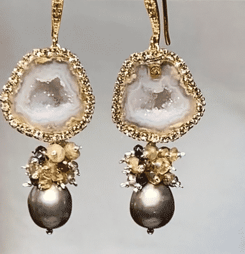 Tabasco Geode Druzy Earrings with Grey Pearls - Diamond-Like Sparkle for Women | Perfect for Parties, Weddings & Everyday Elegance