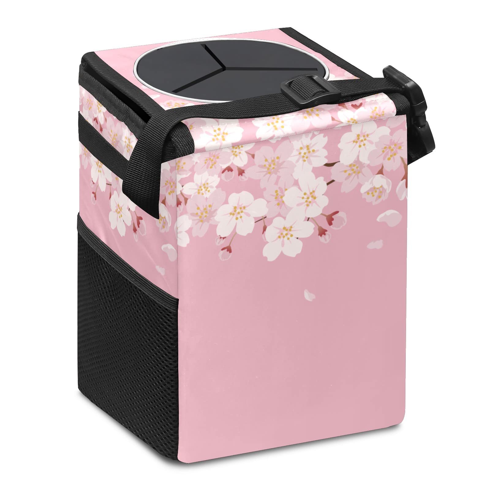 Portable Car Trash Can with Water-Resistant Coating - No Installation Needed, Large Capacity Car Organizer for Sedan, SUV & Truck Interior Accessories | Perfect for Road Trips, Commuting & Family Travel (Cherry Blossom Design)
