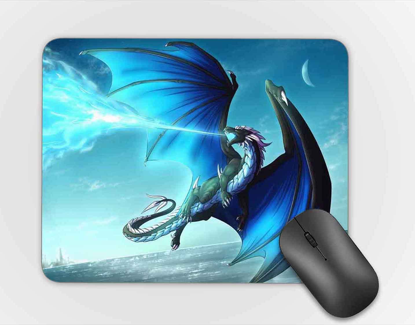 Cold Fire Blue Dragon Anti-Slip Rubber Gaming Mouse Pad - 9.45 x 7.9 Inches Rectangle Computer Mouse Mat for Home & Office Use - Perfect for PC Gaming, Workstations, and Professional Workspaces