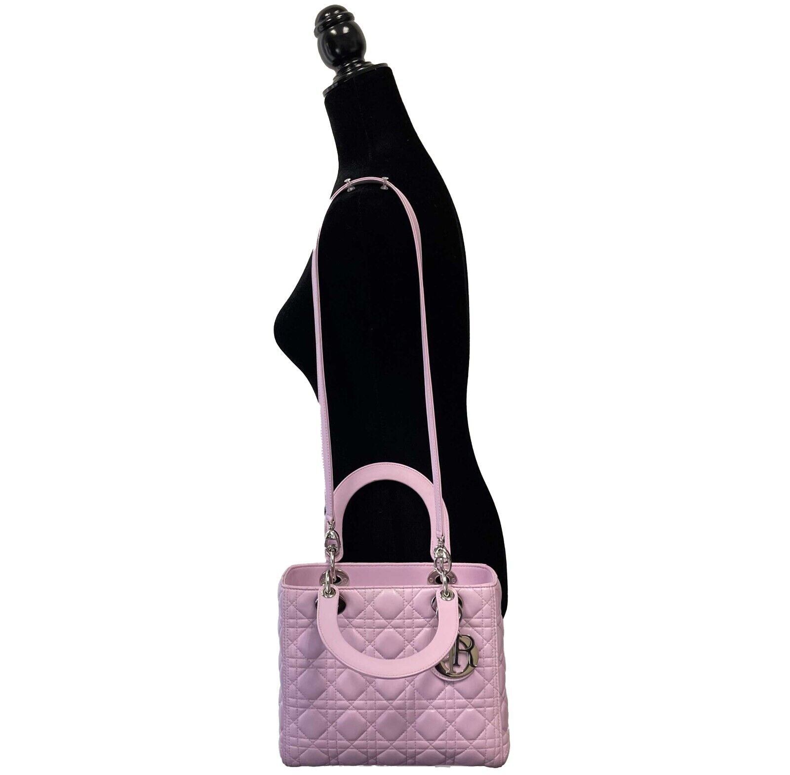 Christian Dior Lady Dior Medium Handbag - Cannage Quilted Leather in Antique Pink with Adjustable Strap | Luxury Designer Purse for Women, Perfect for Parties, Weddings & Special Occasions
