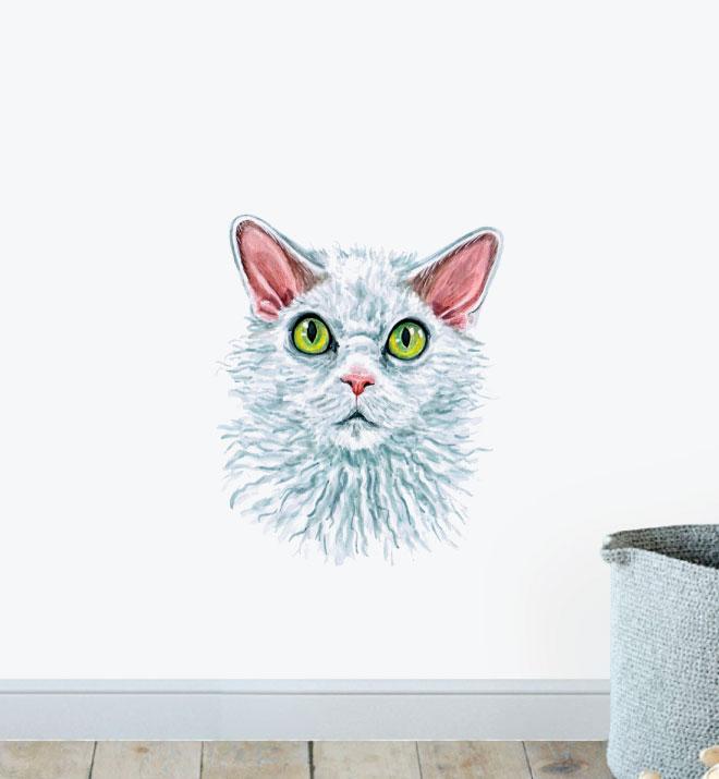 Premium White Selkirk Rex Cat Wall Sticker - Self-Adhesive Removable Decal for Home & Office Decor - Perfect for Living Room, Bedroom, Nursery, or Pet Space
