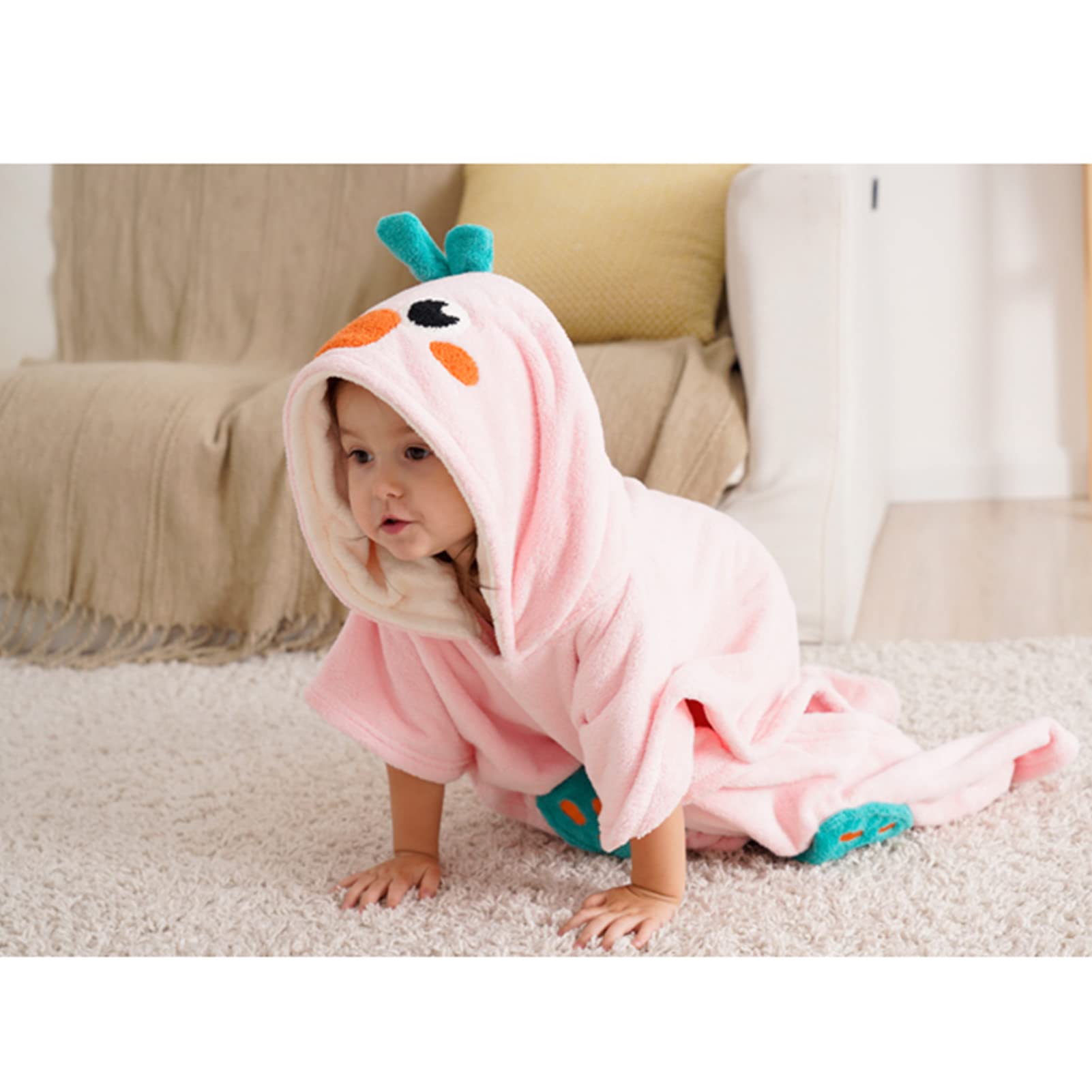 Bebamour Baby Hooded Towel and Washcloth Set - Soft Absorbent Bath Towels with Cute Pink Animal Design for Newborns, Infants & Toddlers - Perfect for Bath Time, Swimming Lessons & Spa Days