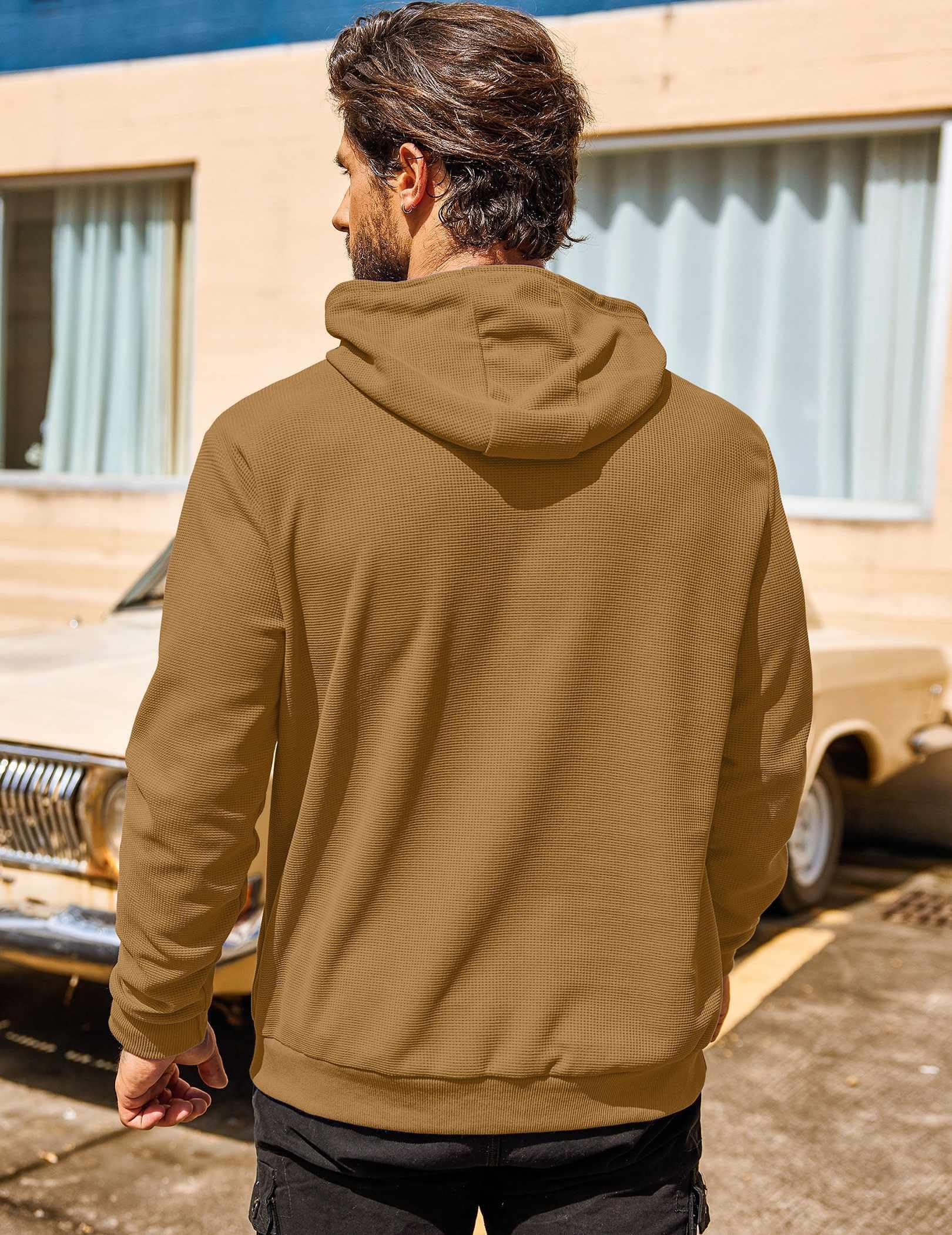 COOFANDY Men's Long Sleeve Waffle Knit Hoodie with Pocket - Casual Pullover Sweatshirt for Everyday Wear, Gym, and Outdoor Activities