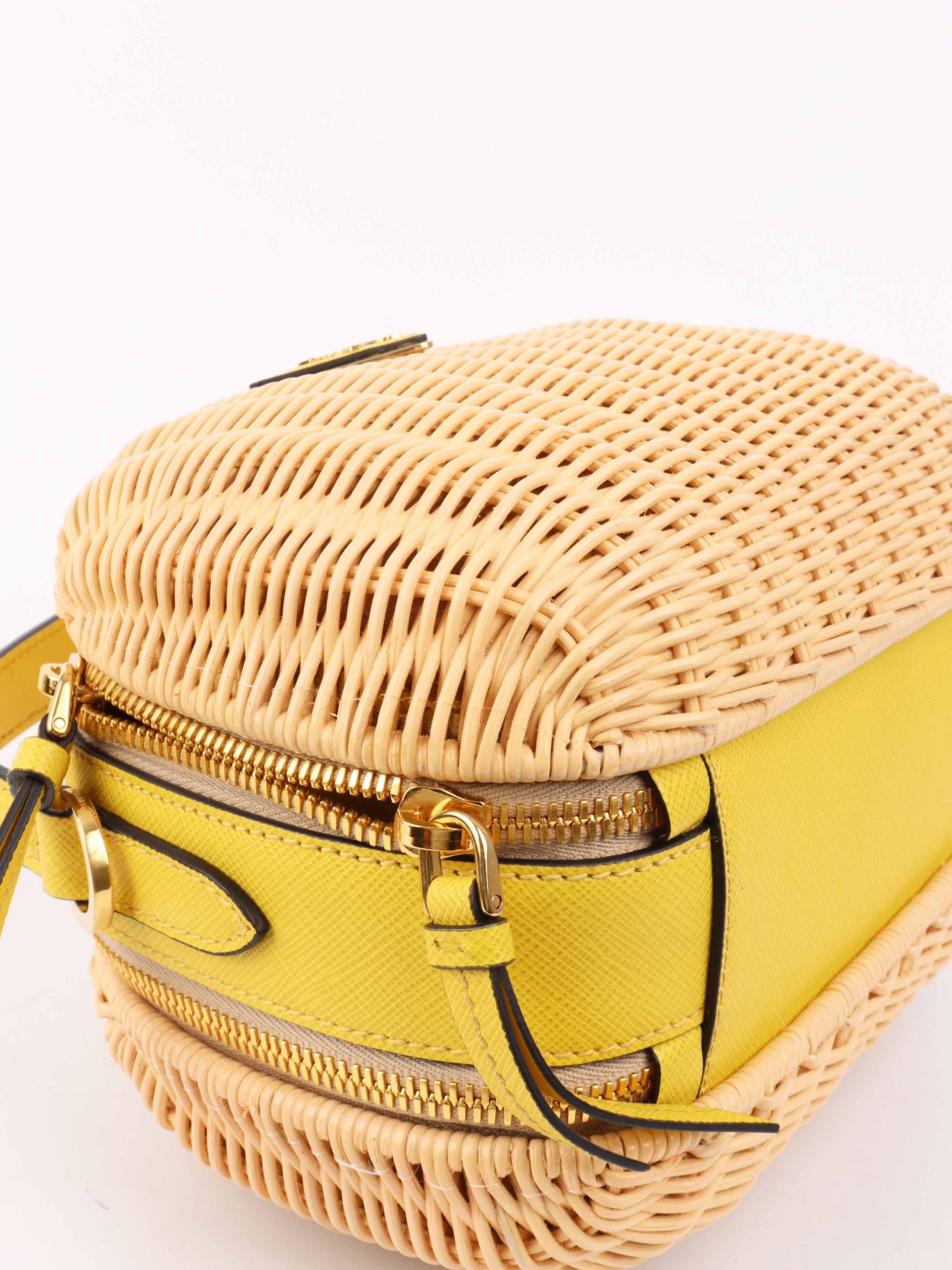 Prada Odette Yellow Wicker Handbag - Stylish Woven Crossbody Purse for Women | Perfect for Summer Outings, Beach Trips & Fashion Events
