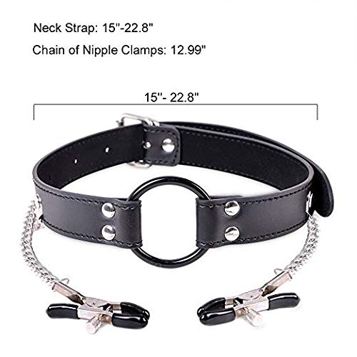 UTIMI Adjustable BDSM Bondage Restraints Set - 4-in-1 Adult Sex Toys for Couples (Chest Harness, Nipple Clamps, Neck Collar, Open Mouth Gag) - Black | Perfect for Spicing Up Bedroom Play & Role-Playing Scenes