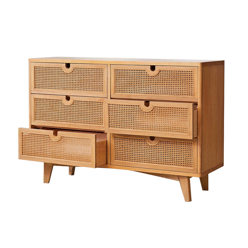 Japanese Style Dakota RITZ Chest of Drawers - Solid Wood Rattan Cabinet in Walnut & Cherry Finish | Perfect for Bedroom, Living Room, or Home Office Storage