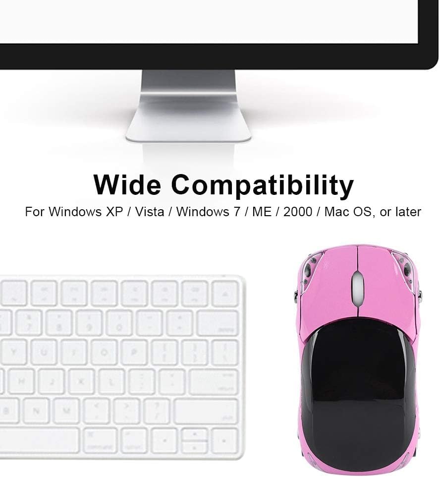 2.4G Wireless Mouse - 3D Car Shaped Optical Mouse with USB Receiver for PC, Laptop, Mac (Pink) - Perfect for Gaming, Office Work, and Travel Use
