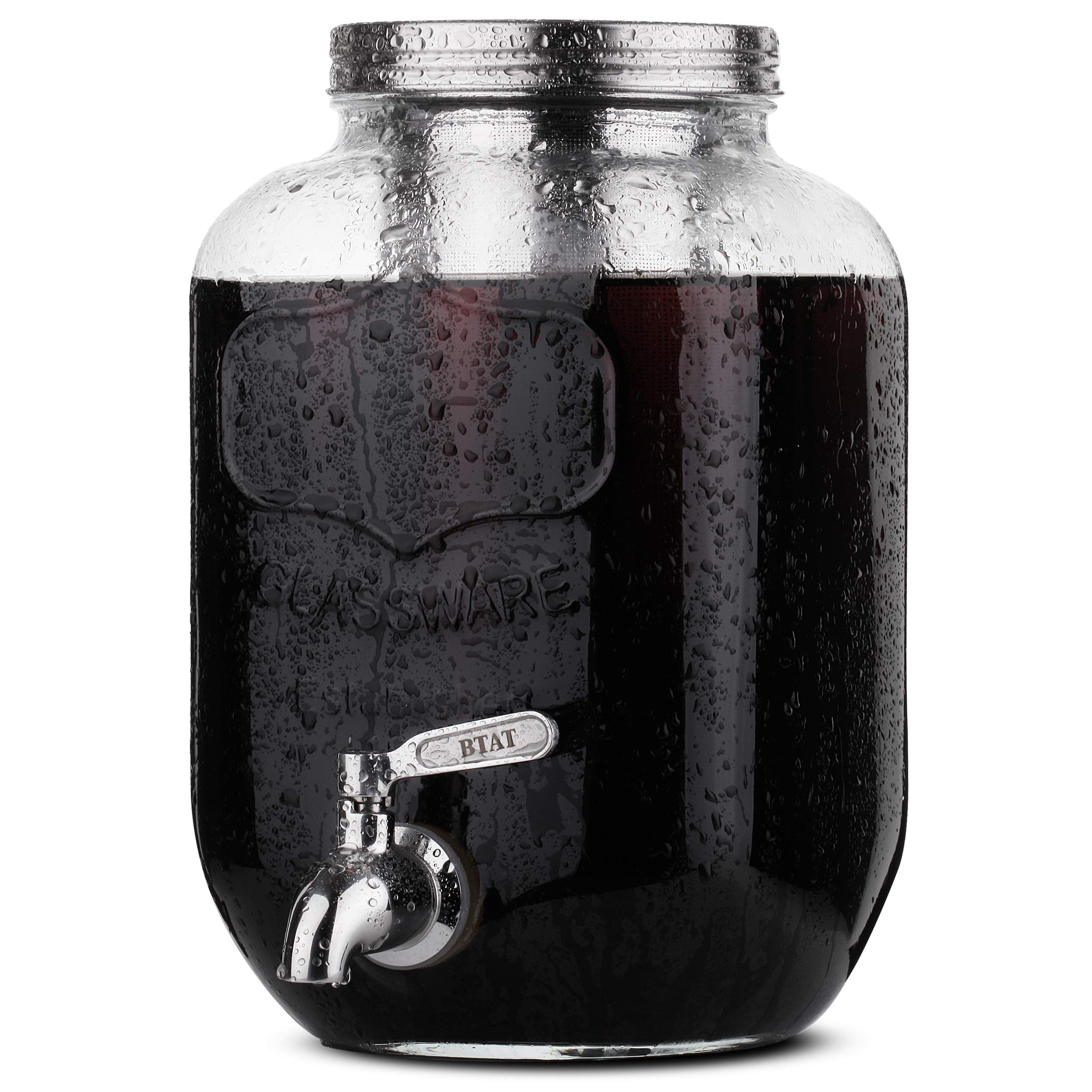 BTaT- 1 Gallon Cold Brew Coffee Maker & Iced Tea Maker - Glass Mason Jar Beverage Dispenser with Spigot - Perfect for Home, Office, and Outdoor Use