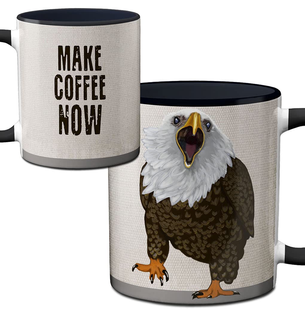 Pithitude Eagle Coffee Now Mug - 11oz Black Ceramic Coffee Cup for Home, Office & Travel | Durable & Stylish Coffee Mug
