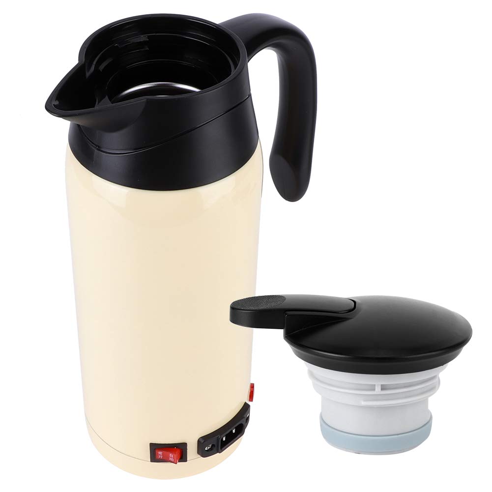 Electric Tea Kettle 800ml - Stainless Steel Car Travel Kettle with Auto Shut-Off - Portable Hot Water Kettle for Road Trips, Camping & Office (Cream)