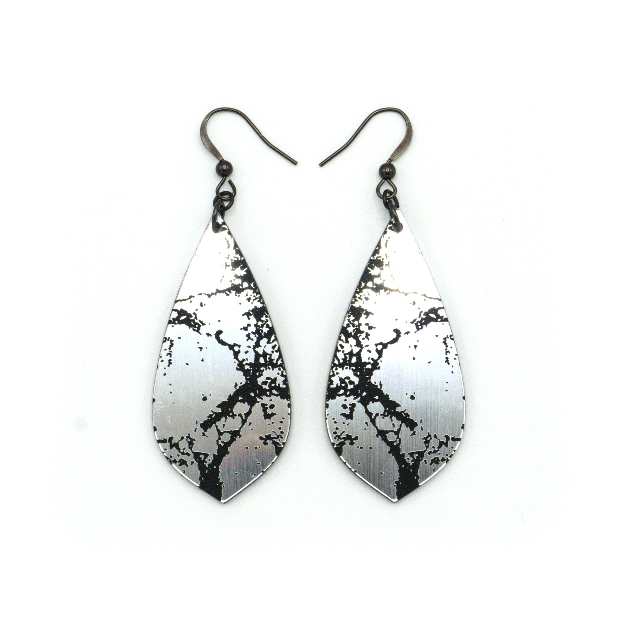 Gem Point [24] Acrylic Earrings - Brushed Silver & Black | Stylish & Lightweight for Everyday Wear, Parties & Gifts