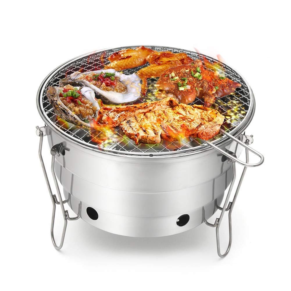 Portable Stainless Steel Mini Charcoal Grill - Thickened Multi-Function BBQ Oven for 1-2 People | Perfect for Outdoor Camping, Picnics, Backyard Parties & Fishing Trips