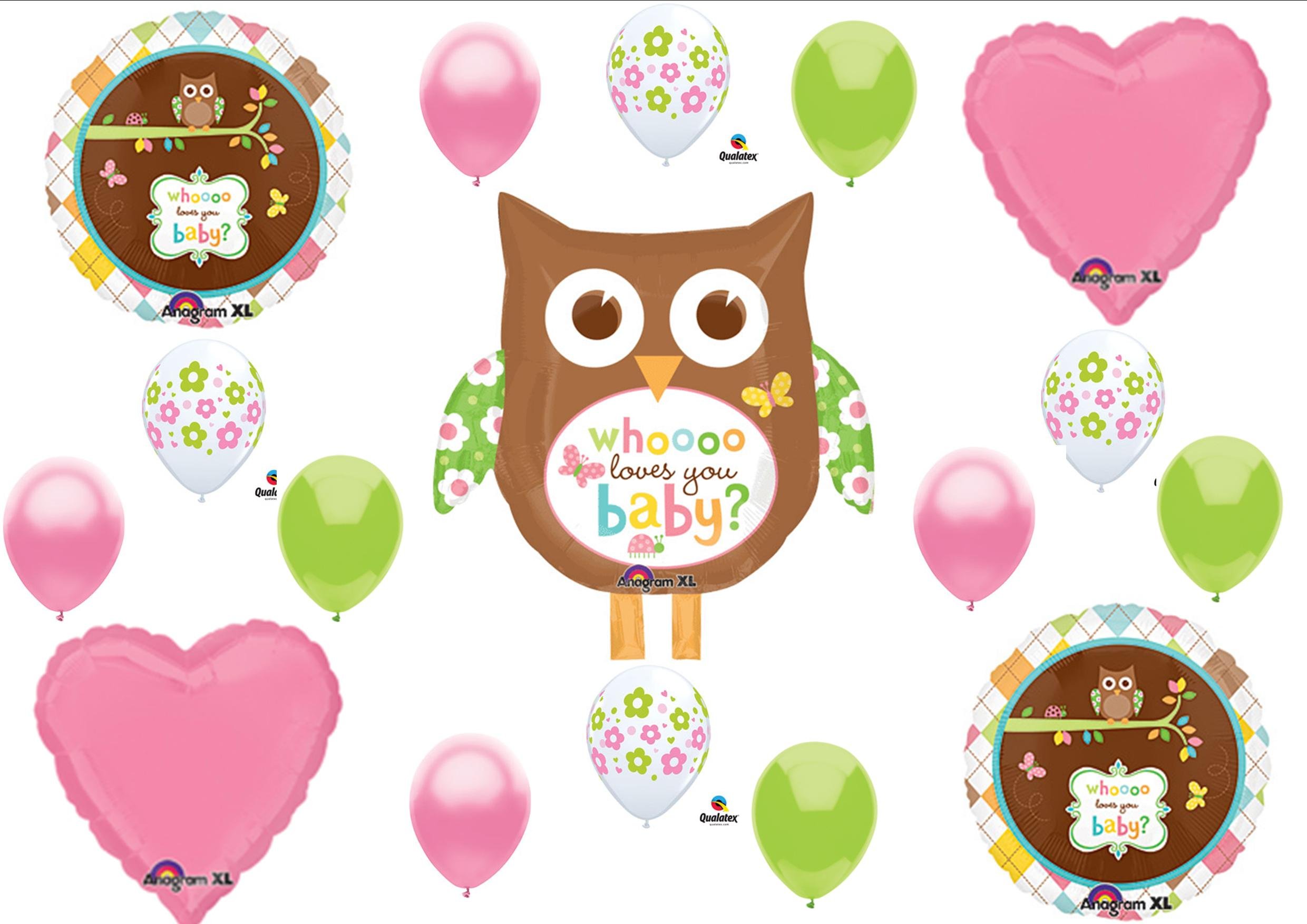 Whoo Loves You Baby Shower Decorations - Pink & Gold Gender Reveal Balloons for Girls - Nursery Room Decor, Newborn Celebration Party Supplies