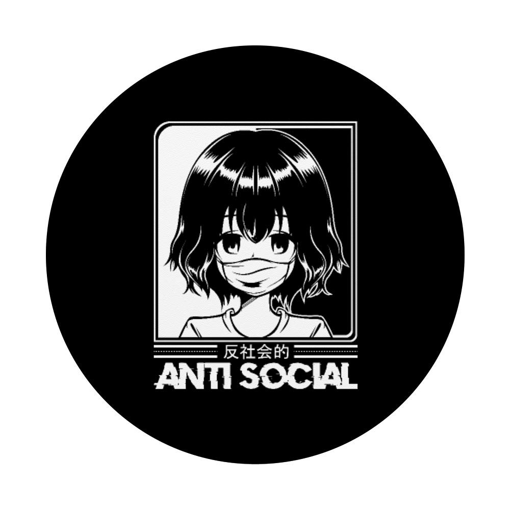 Anti Social Anime Otaku Kawaii Manga Japanese Art Comic PopSockets PopGrip - Swappable Phone Grip for iPhone, Samsung & Tablets - Perfect for Anime Fans, Gaming & Daily Use