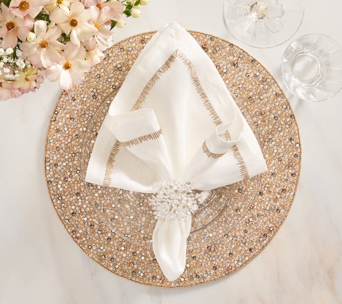 Luxury Champagne & Crystal Rapture Placemat Set of 2 - Elegant Dining Table Decor for Formal Dinners & Special Occasions