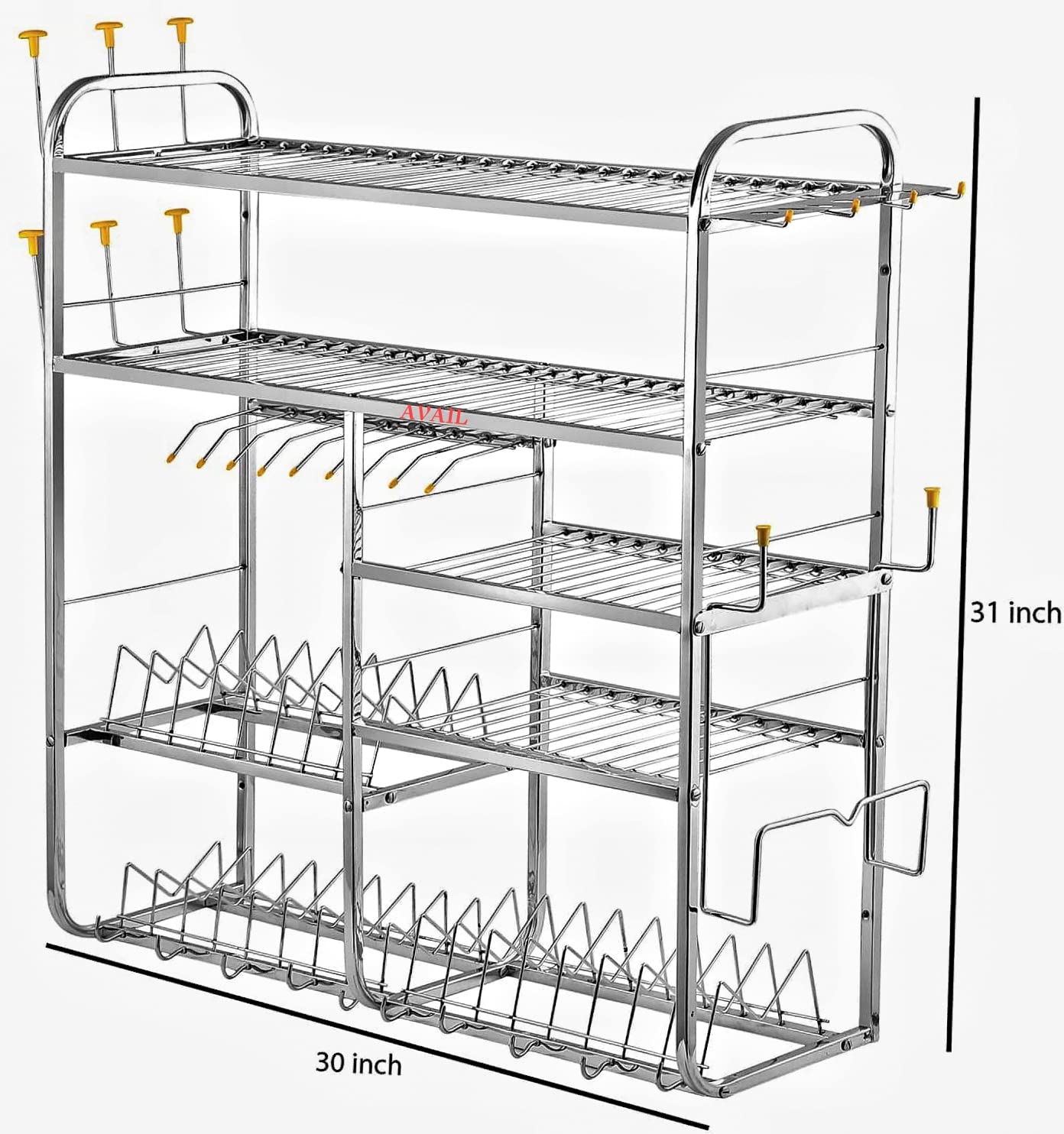Stainless Steel 5-Tier Kitchen Dish Rack Organizer - 31x30 Inch Dish Drying Rack with Plate & Cutlery Holder | Space-Saving Kitchen Storage Shelf for Utensils, Cups & Dishes | Perfect for Small Kitchens, Apartments & Dish Drying Stations