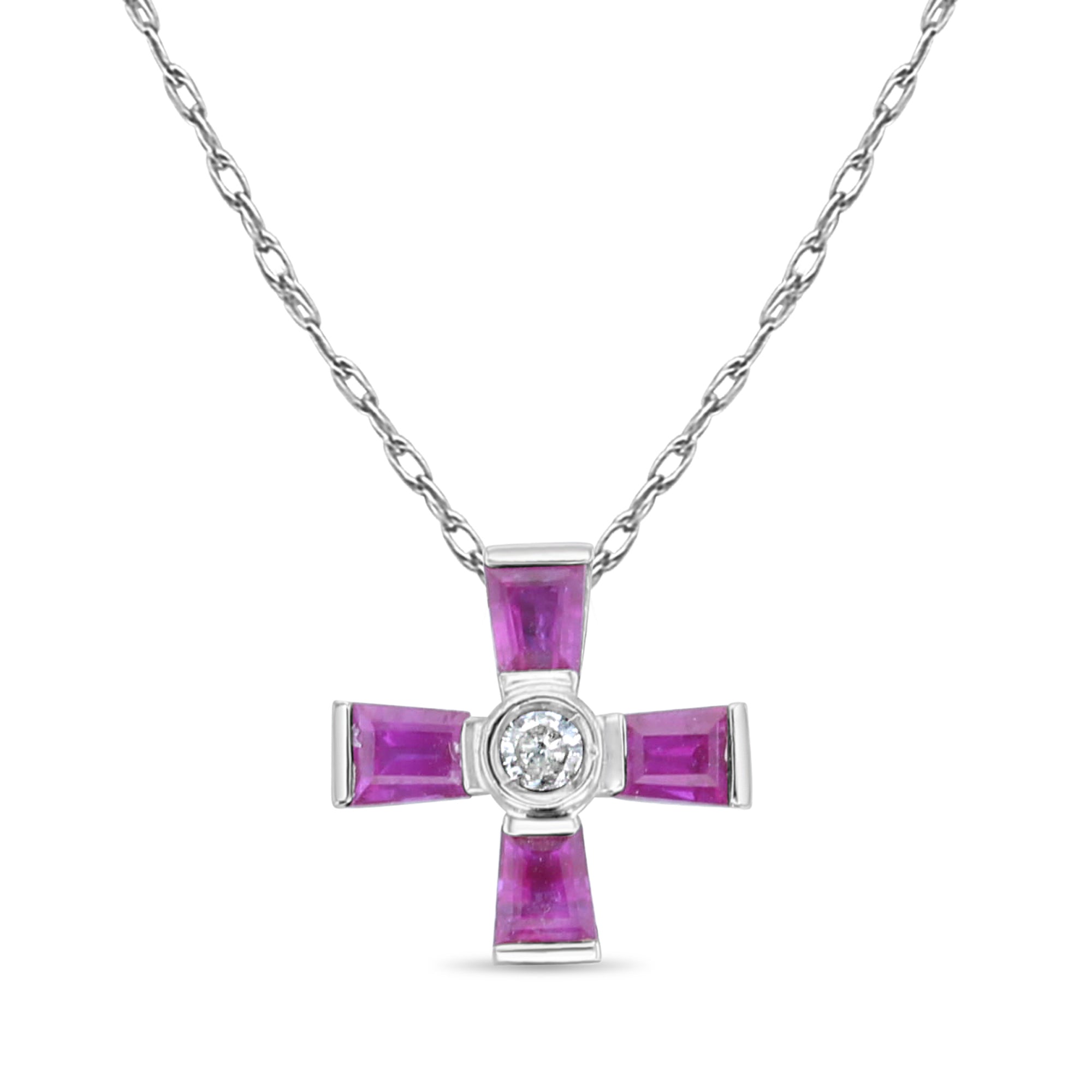 14K White Gold Ruby & Diamond Mini Cross Necklace - Elegant & Dainty Jewelry for Women, Perfect for Gifts, Weddings, Church, and Everyday Wear