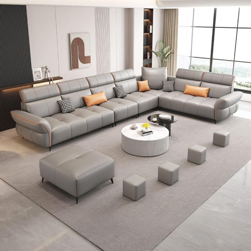 L-Shaped Corner Sectional Sofa Set - 6-Piece Right-Hand Facing Couch with Button Tufted Details & Adjustable Headrest - Seats 7 People - Perfect for Living Room, Family Room or Home Theater