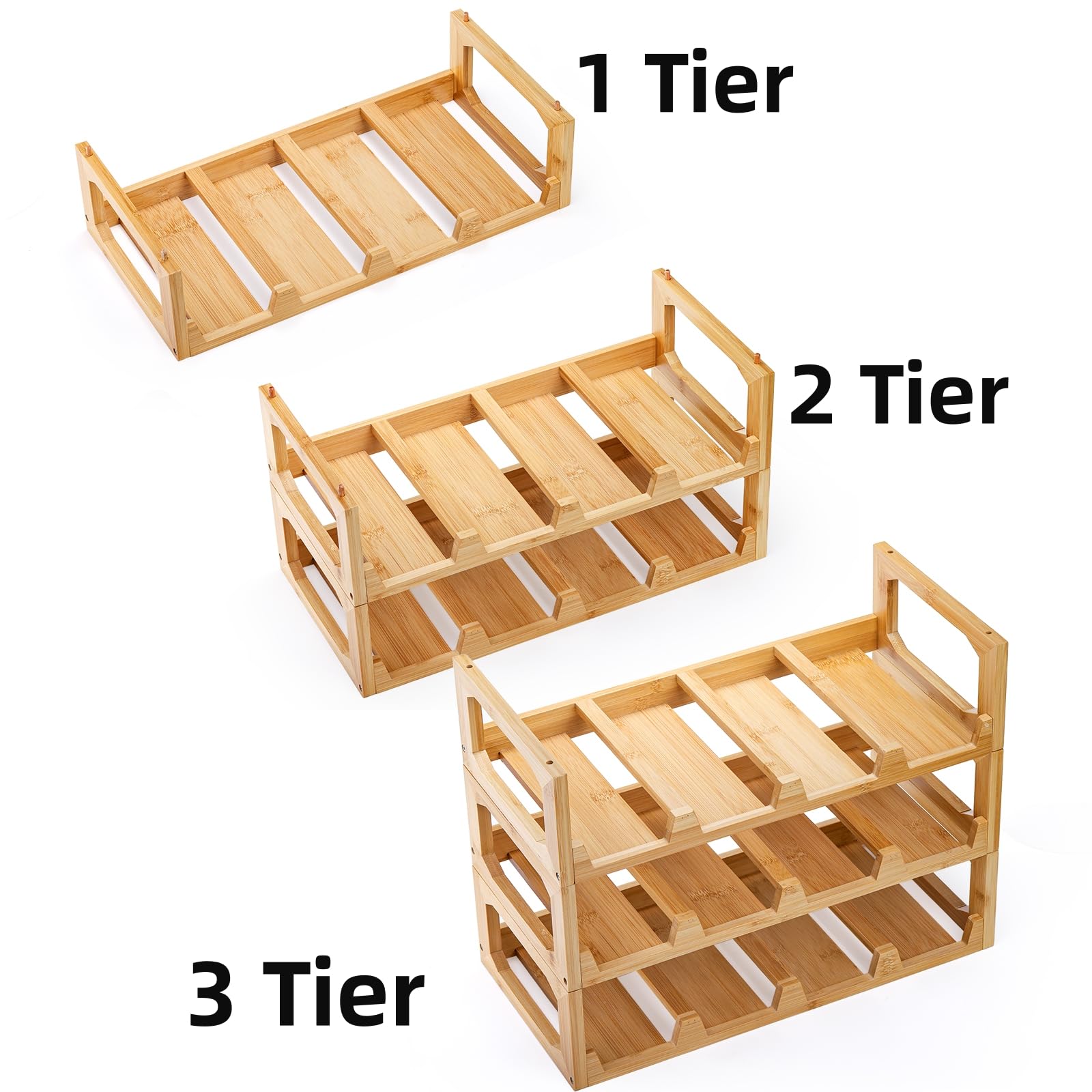 3 Tier Stackable Bamboo Water Bottle Organizer - Space Saving Tumbler & Wine Bottle Storage Rack for Kitchen Cabinet - Holds 12 Bottles - Perfect for Organizing Cups, Tumblers & Wine Bottles in Home or Office