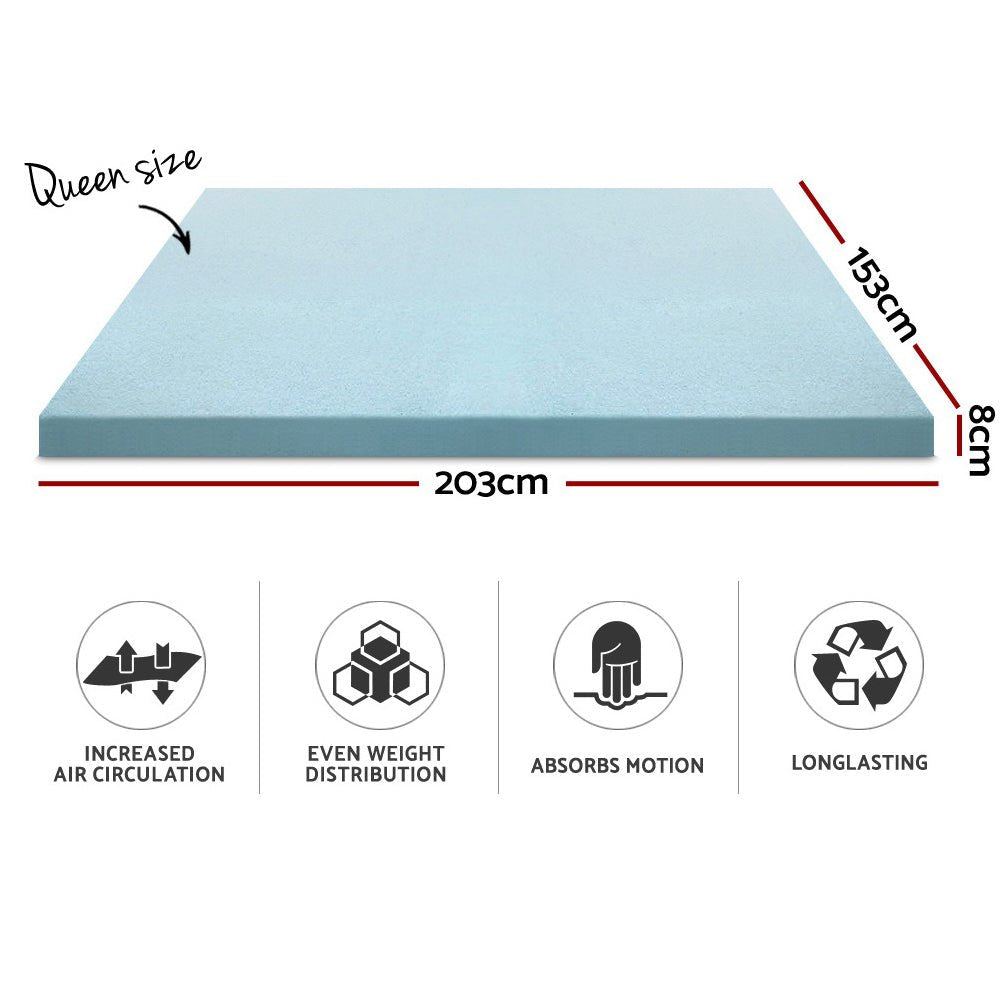Cool Gel Memory Foam Mattress Topper with Bamboo Cover - 8cm Queen Size for Enhanced Comfort & Pressure Relief | Perfect for Hot Sleepers, Back Pain Relief & Bedroom Upgrade