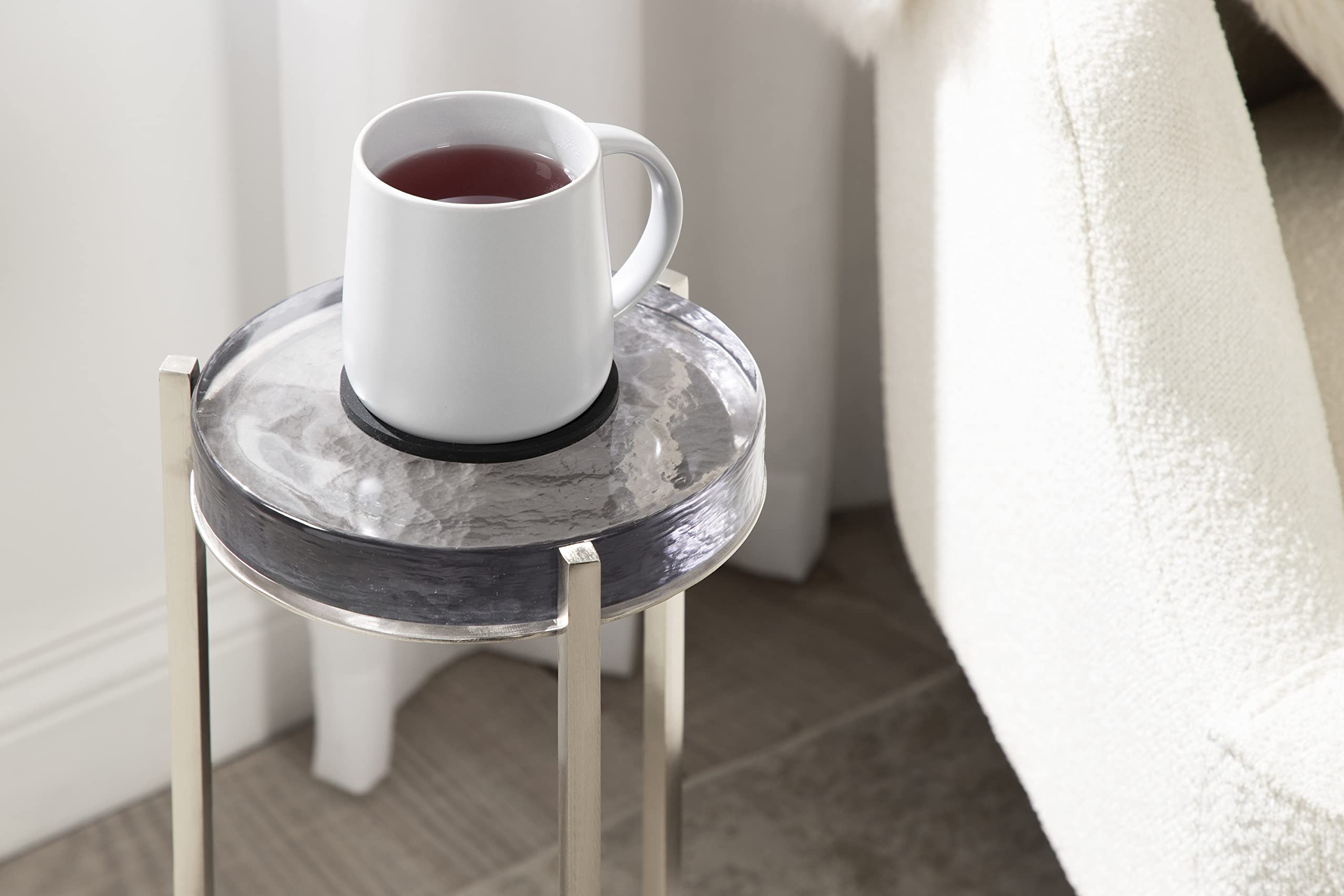 Kate & Laurel Aguilar Modern Side Table - 9x9x23 Inches, Silver Metal Frame with Tinted Glass Top - Compact Accent Table for Small Spaces | Perfect for Living Room, Bedroom, or Office Decor