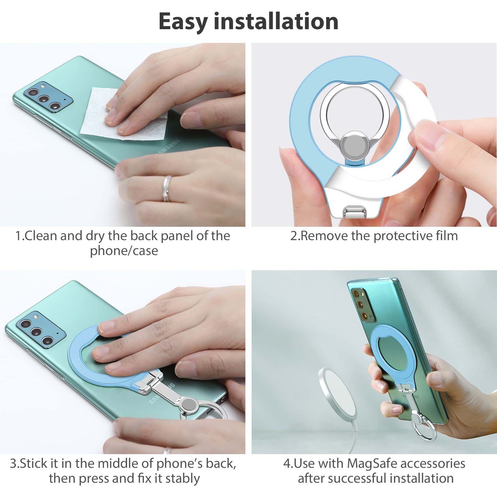 Nillkin SnapGrip Metal Phone Ring Holder - Adjustable Kickstand & Phone Grip for Samsung Galaxy S22 Ultra/S22/S21, iPhone 13/13 Pro/13 Mini/XS/12/11, Google Pixel 6/6A (Sky Blue) - Perfect for Hands-Free Viewing, Secure Grip & Multi-Angle Stand