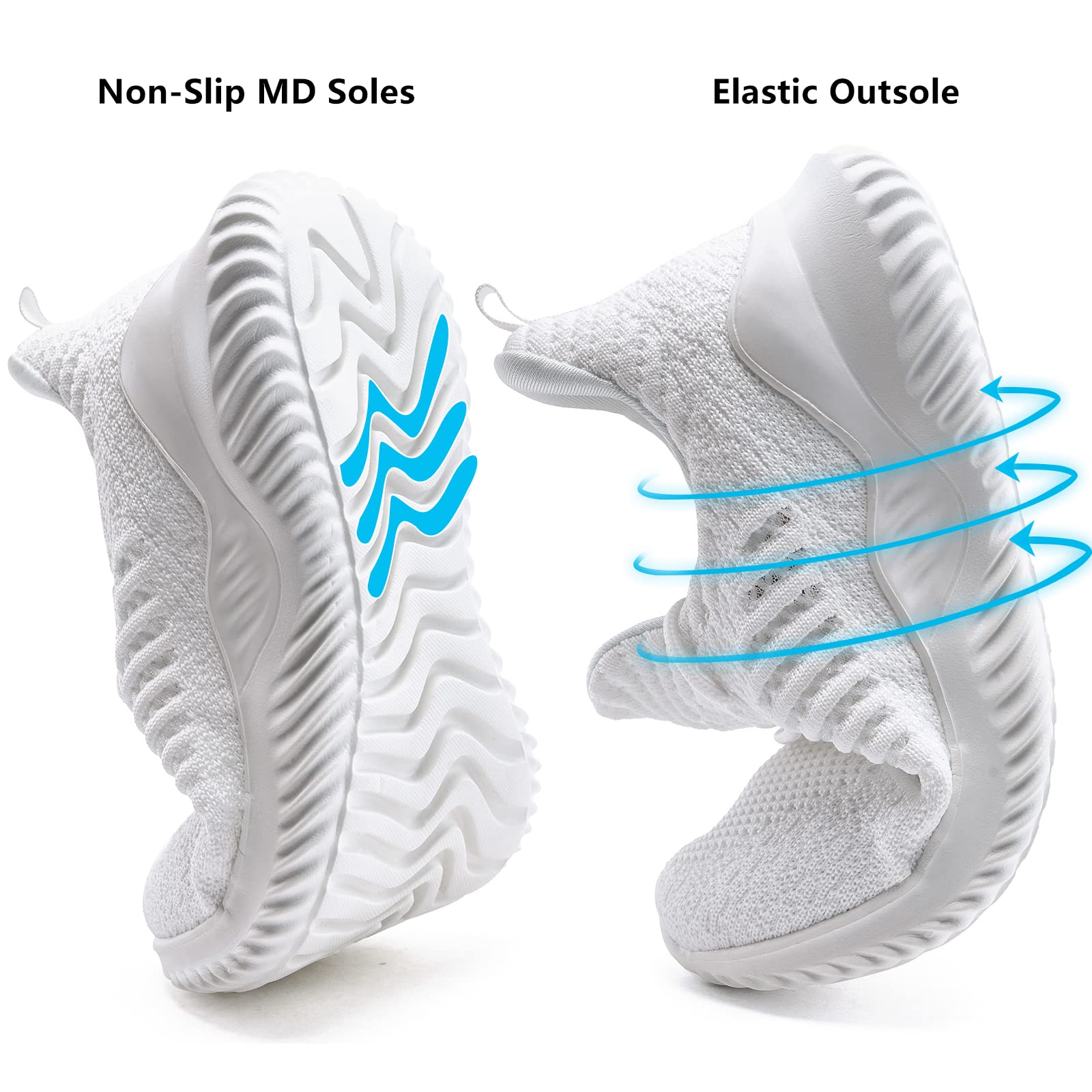 Akk White Women's Tennis Shoes - Slip On Walking Sneakers for Women, Lightweight Casual Running Shoes, US Size 8.5 - Perfect for Gym, Jogging & Everyday Wear