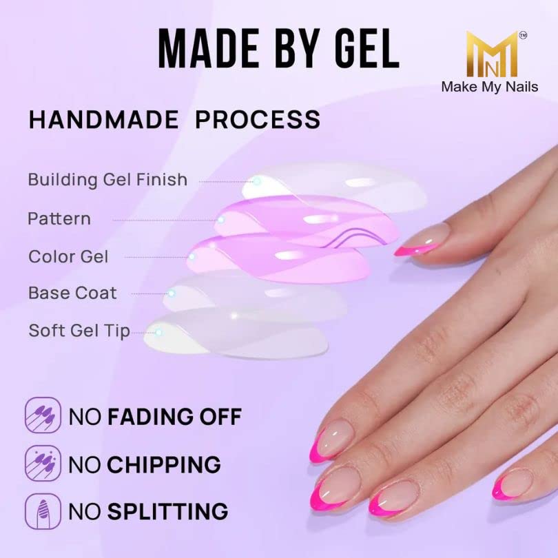 Makemynails Gorgeous French Stick On Nails - Reusable Artificial Fake Nail Set | Lightweight & Long Lasting Press On Nails | Easy to Apply Quick Fix for Festivals, Parties & Special Occasions | Perfect for Weddings, Prom & Date Nights