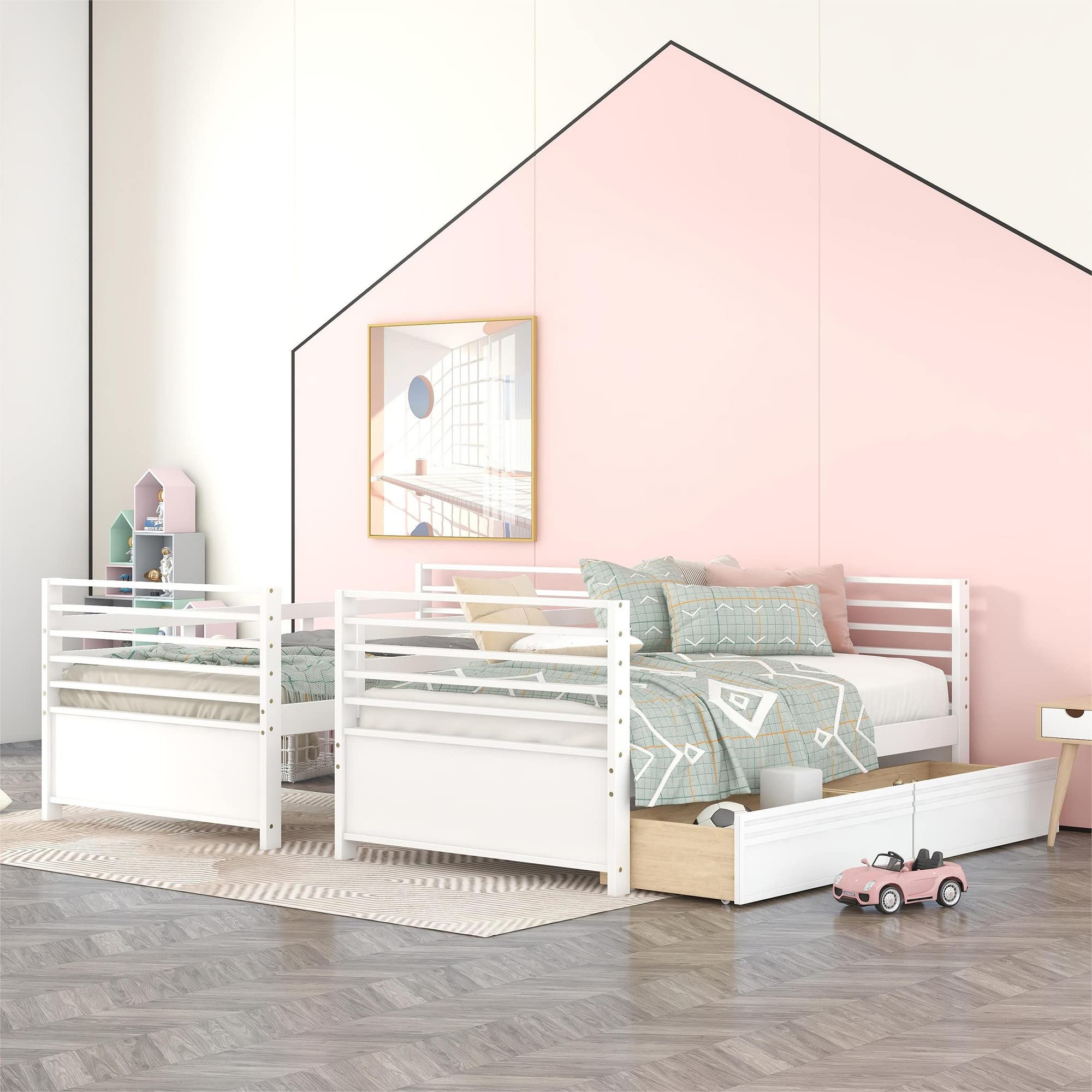Solid Wood Twin Over Twin Bunk Beds for Kids - Convertible to 2 Separate Beds with Storage Drawers, Guardrails & Angle Ladder | Space-Saving Kids Bedroom Furniture for Boys, Girls & Teens | No Box Spring Needed (White) - Perfect for Shared Rooms, Sleepovers & Small Spaces