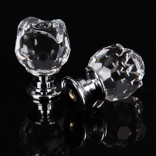 6PCS Clear Crystal Glass Rose Door Knobs - Elegant for Cabinets & Wardrobes