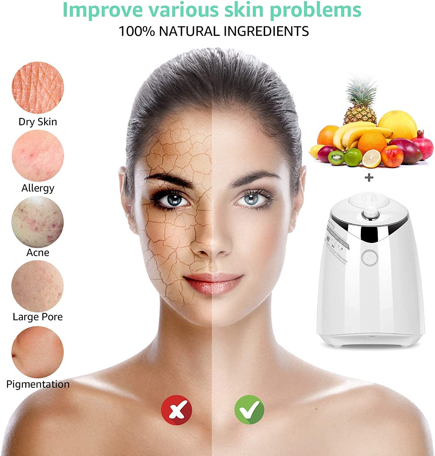 Prakal DIY Facial Mask Machine for Skin Care - Auto Fruit & Vegetable Masks with Voice Reminder - Perfect for Home Spa & Beauty Routine