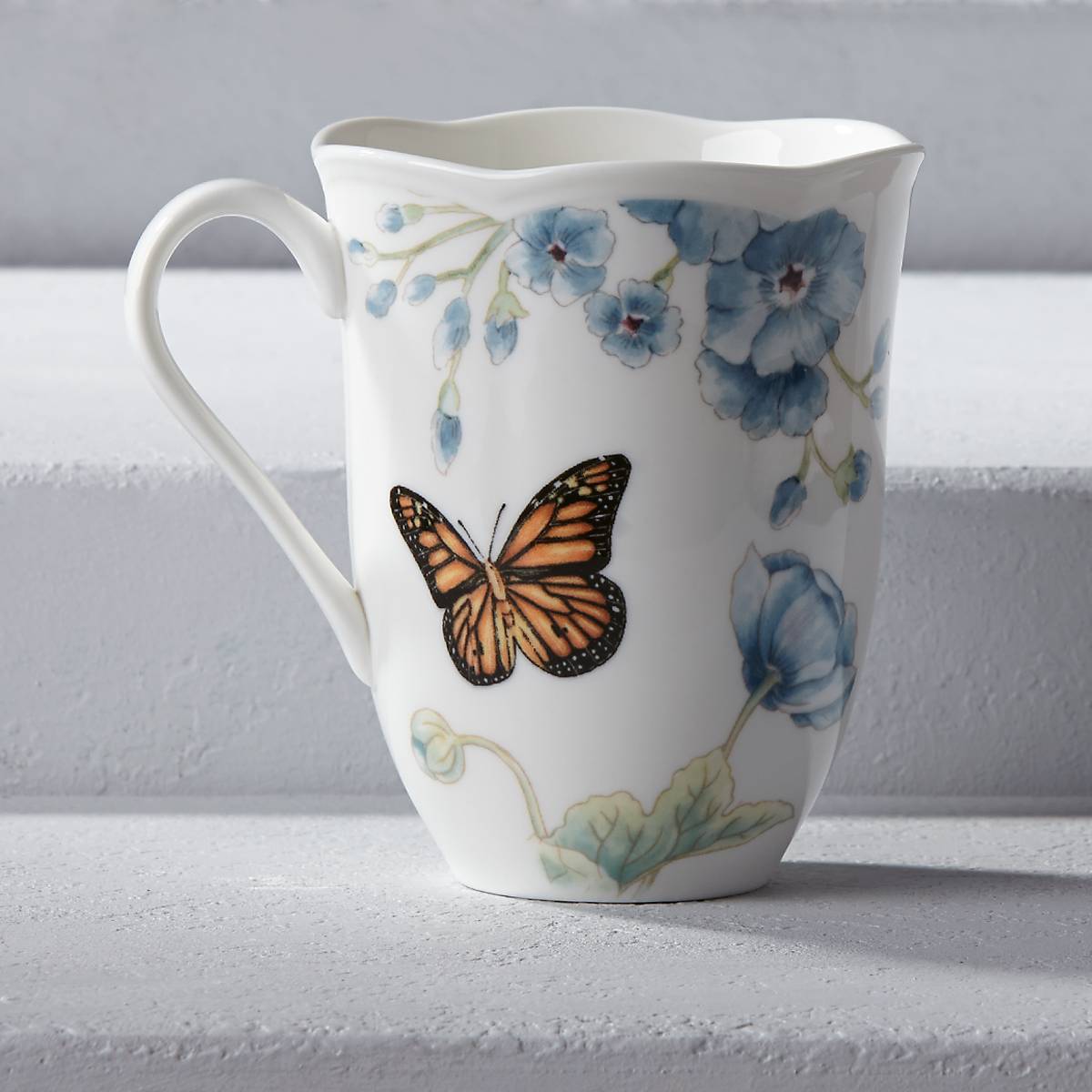 Butterfly Meadow Blue Ceramic Coffee Mug - 12oz Handmade Tea Cup with Floral Design, Perfect for Home, Office & Gifts