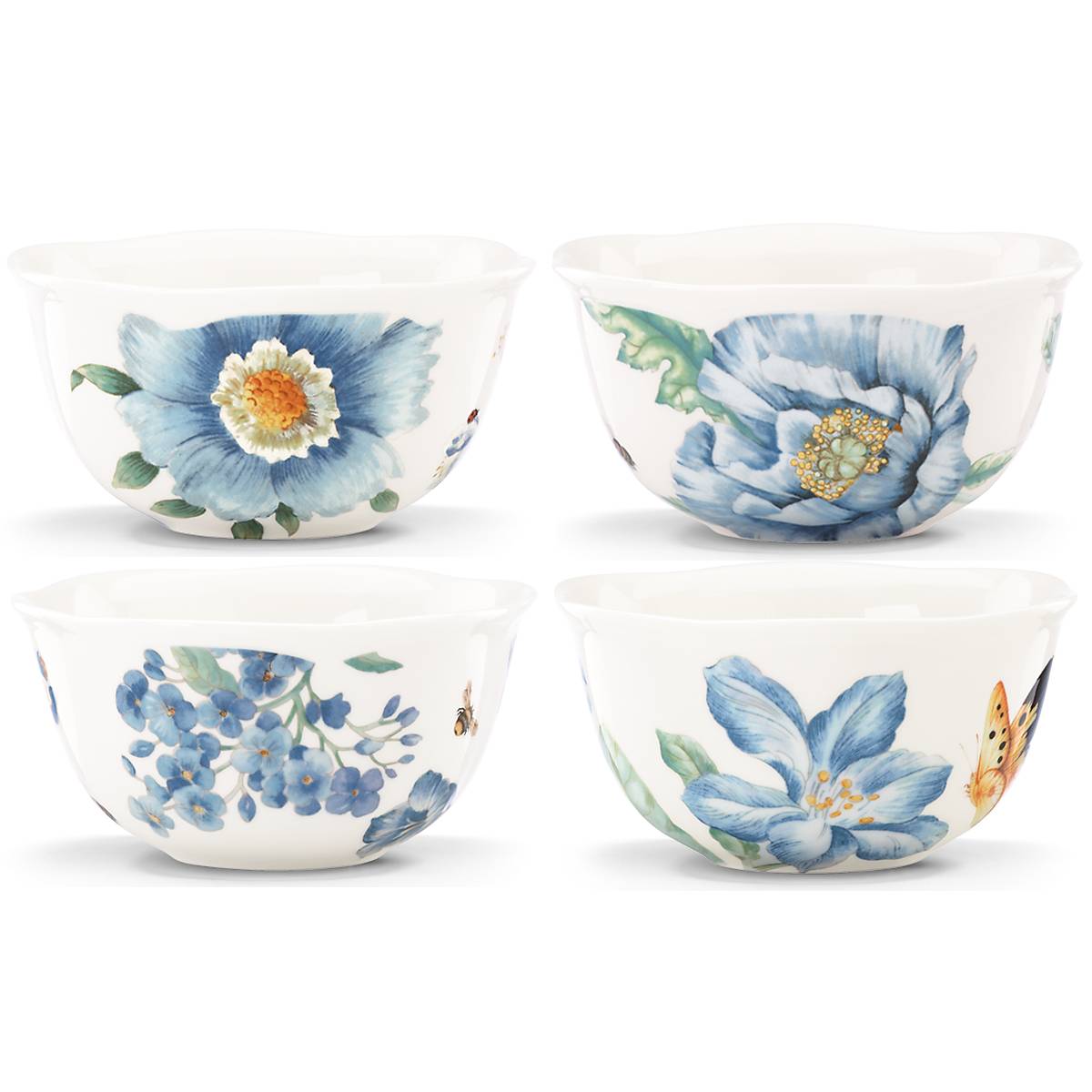 Butterfly Meadow Blue Dessert Bowls Set of 4 - Elegant Ceramic Small Plates for Ice Cream, Pudding & Fruit - Perfect for Parties, Tea Time & Home Decor