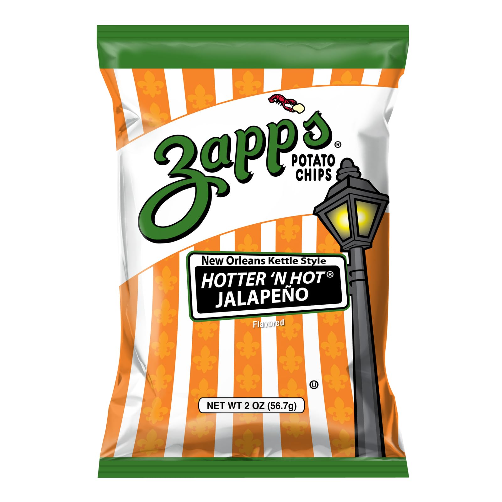 Zapp's New Orleans Kettle-Style Hotter 'n Hot Jalapeno Potato Chips - 2 oz Bags (25 Count) | Crunchy & Spicy Gluten-Free Snack | Perfect for Parties, Road Trips & Office Snacking