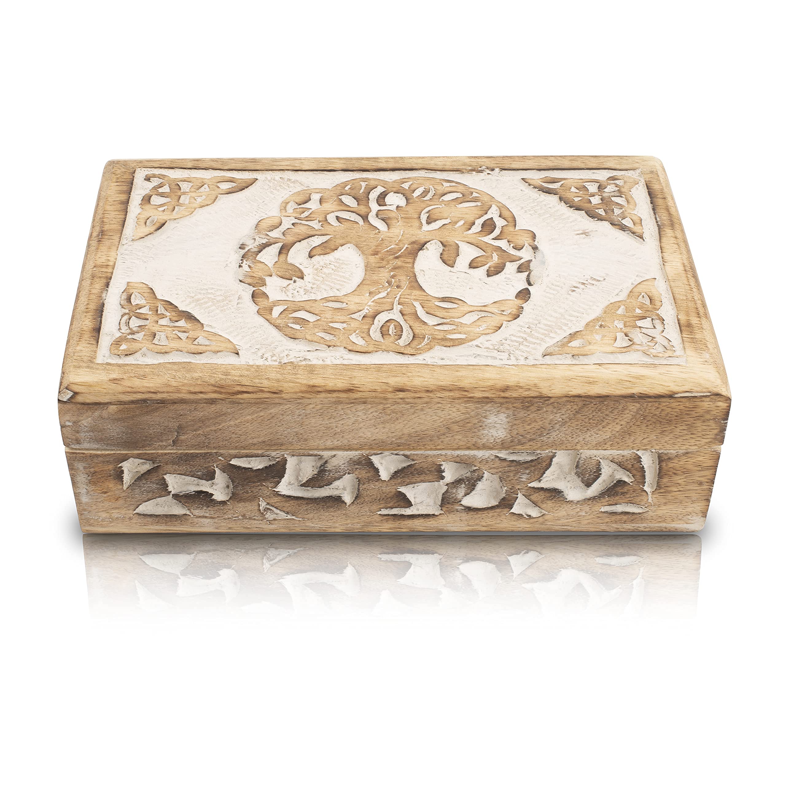 Handmade Wooden Jewelry Box with Tree of Life Carving - Jewelry Organizer, Keepsake Box, Treasure Chest & Watch Storage - Perfect Birthday, Housewarming Gift for Women - Ideal for Home Decor, Jewelry Display & Gift Giving