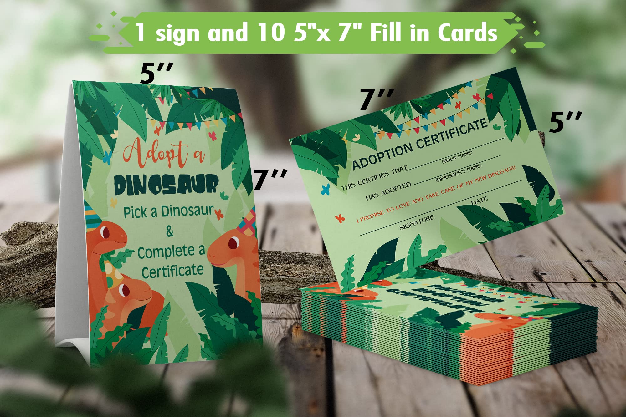 Adopt a Dinosaur Sign & 10 Dinosaur Adoption Certificates Set - Fun Dinosaur Party Supplies for Kids Birthday, Classroom Activities & Adoption Theme Events