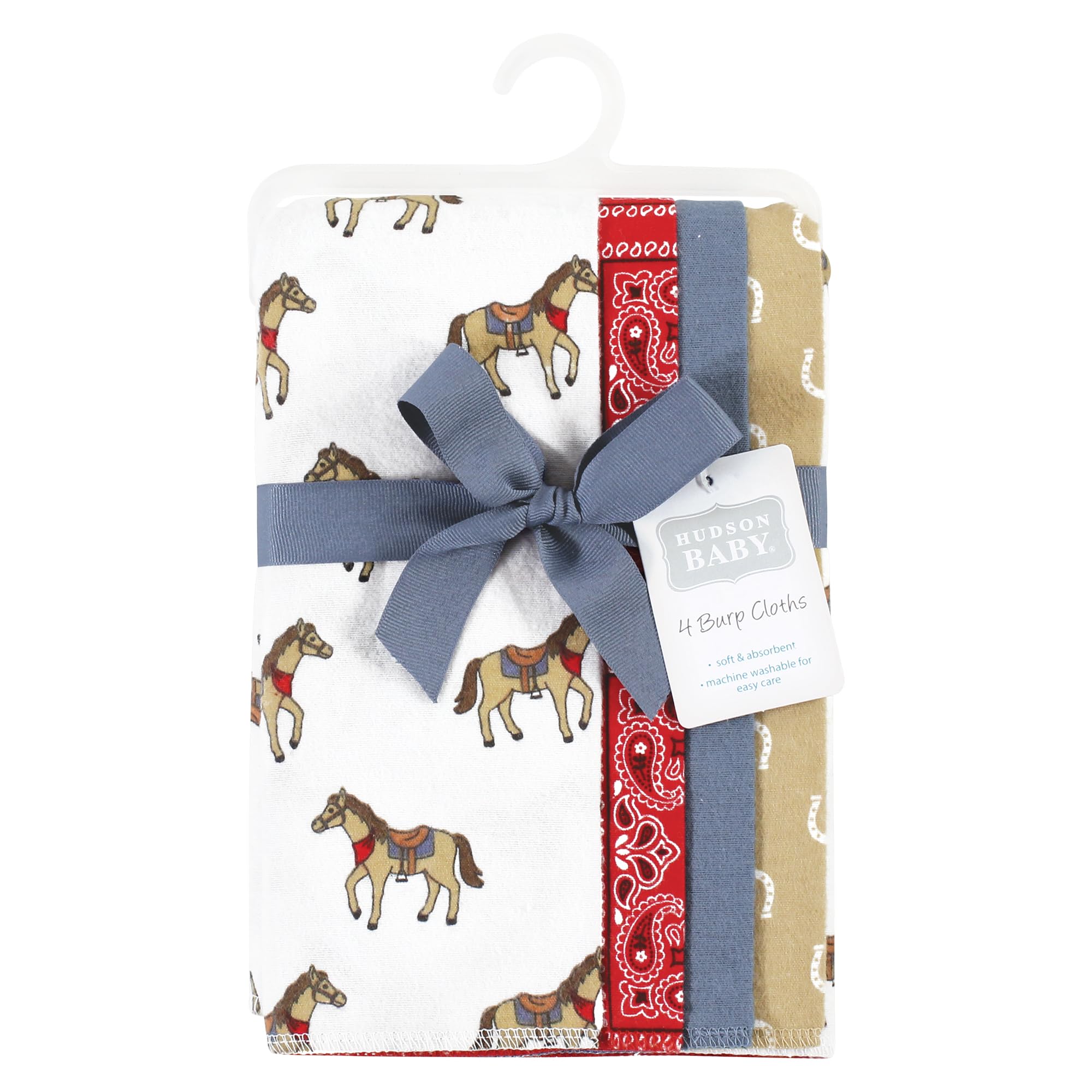Hudson Baby Unisex Cotton Flannel Burp Cloths - Soft 4-Pack Cowboy Print for Newborns & Infants - Perfect for Feeding, Spit-Up & Diaper Changing