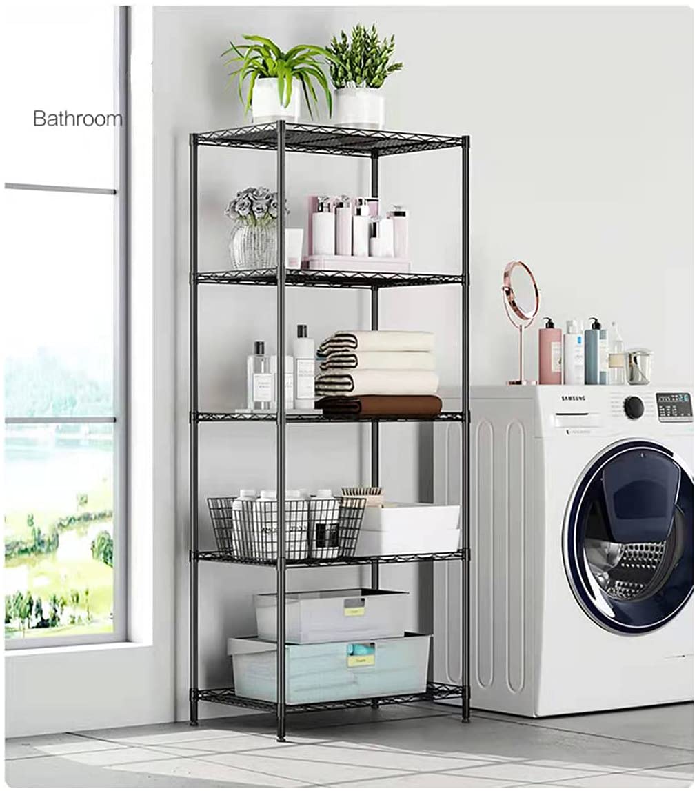 5-Shelf Steel Kitchen Organizer Rack - Heavy Duty Storage Shelving Unit for Pantry, Spice, Dishes & Cookware | Space Saving Wire Shelf for Kitchen, Bathroom & Garage Organization