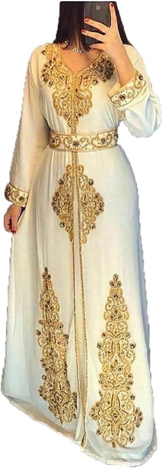 Elegant Moroccan White Dubai Kaftan Abaya Dress - Long Modern Farasha Gown for Women | Islamic Modest Wear for Special Occasions & Evening Events