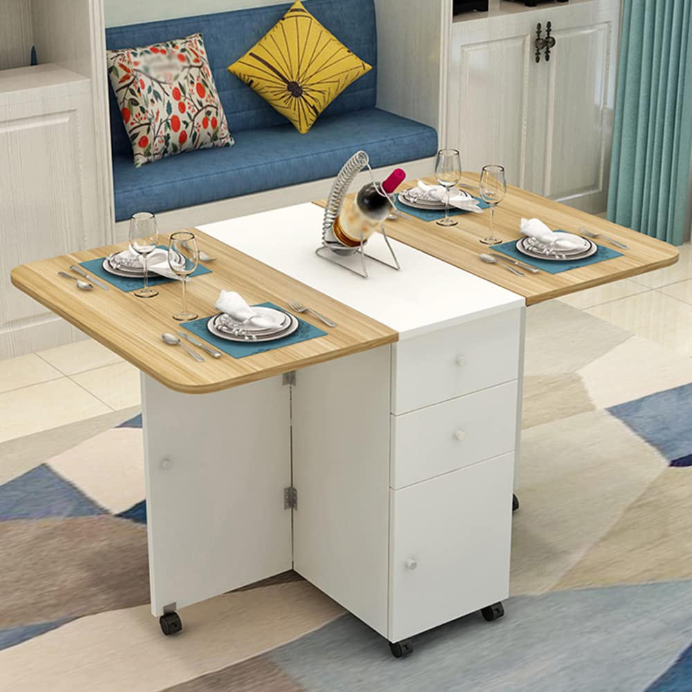 Modern Wood Pedestal Dining Table with Drop Leaf - Foldable Multifunctional Kitchen Table (59.1