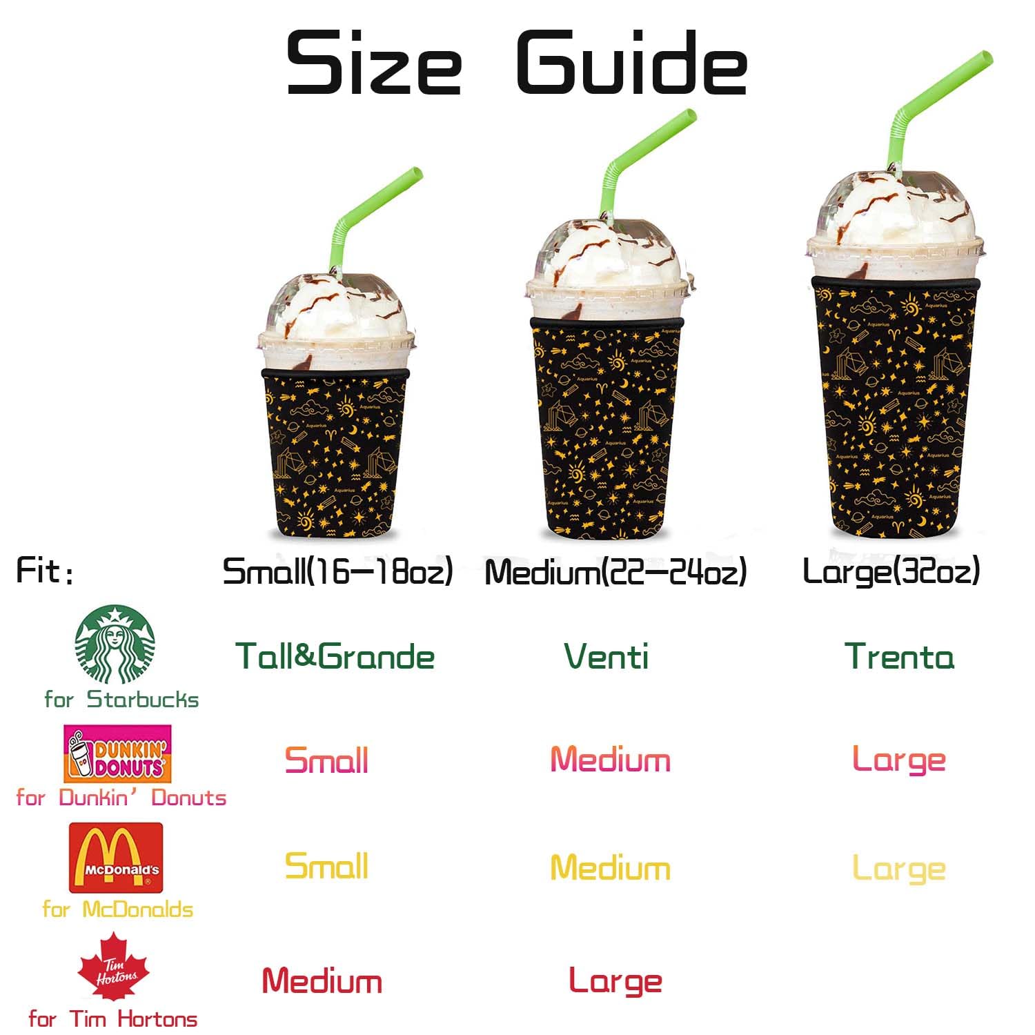 3 Pack Reusable Neoprene Iced Coffee Sleeves - Insulating Cup Holders for Cold Beverages (Fits Starbucks, McDonald's & Dunkin') - Perfect for Iced Coffee, Smoothies & Cold Drinks On-The-Go